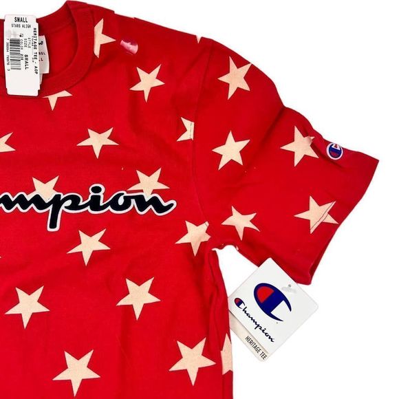 NWT Champion Men’s Red Cotton Heritage T-Shirt US S Star Align Tee | $55 - Picture 5 of 5